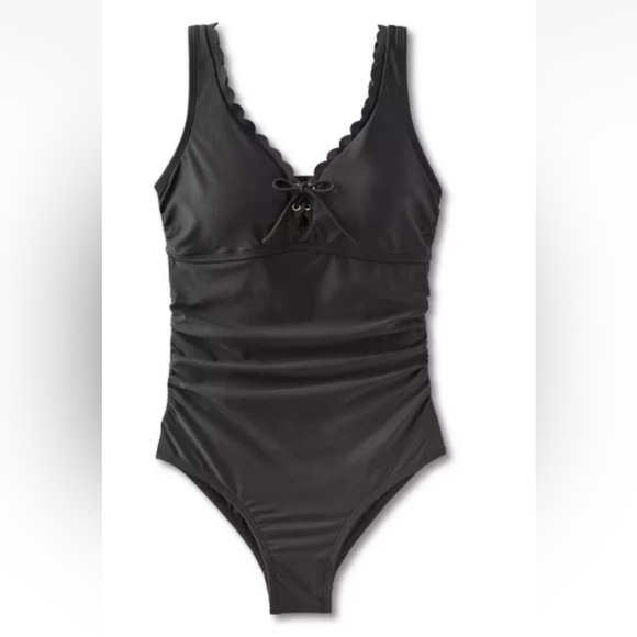 Kona Sol Black Scalloped One-Piece Swimsuit NWOT - Picture 1 of 5